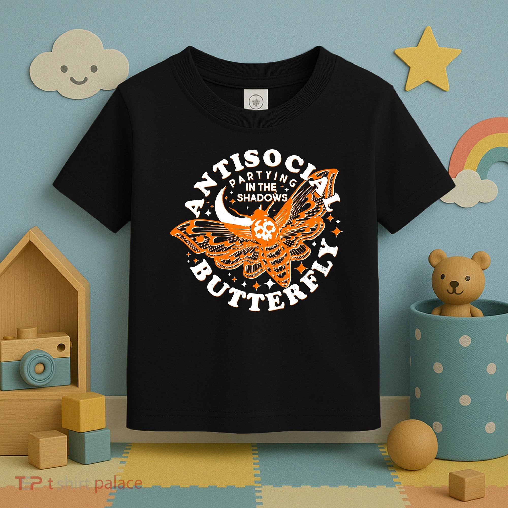 Funny Antisocial Butterfly Moth Partying In The Shadows Toddler T-Shirt