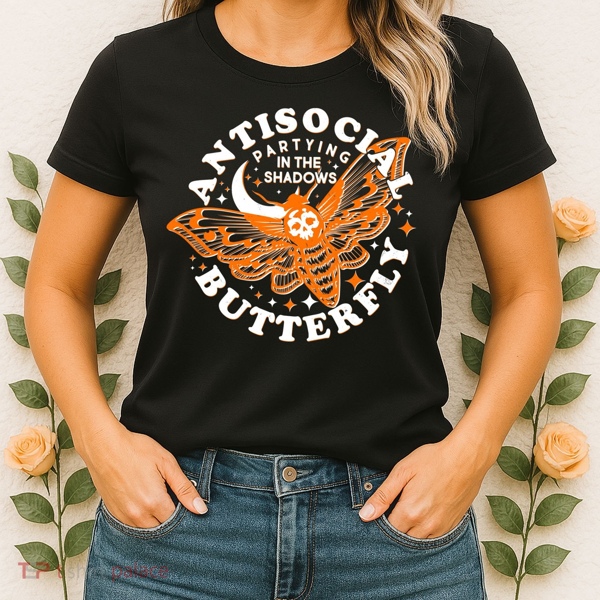 Funny Antisocial Butterfly Moth Partying In The Shadows Women's T-Shirt