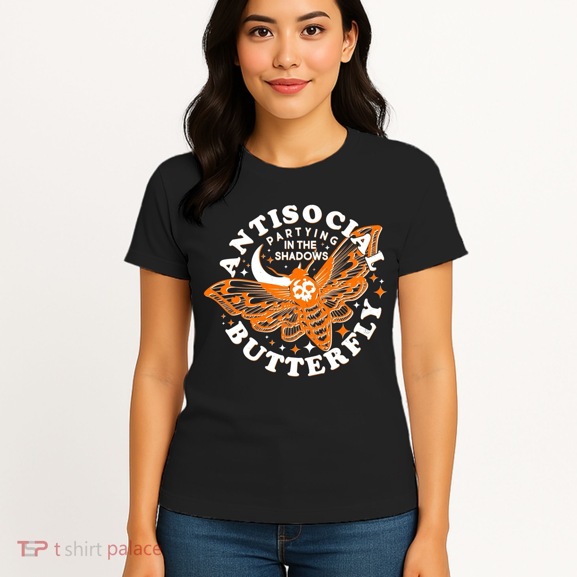 Funny Antisocial Butterfly Moth Partying In The Shadows Women's T-Shirt