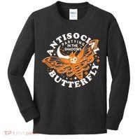 Funny Antisocial Butterfly Moth Partying In The Shadows Kids Long Sleeve Shirt thumb 0