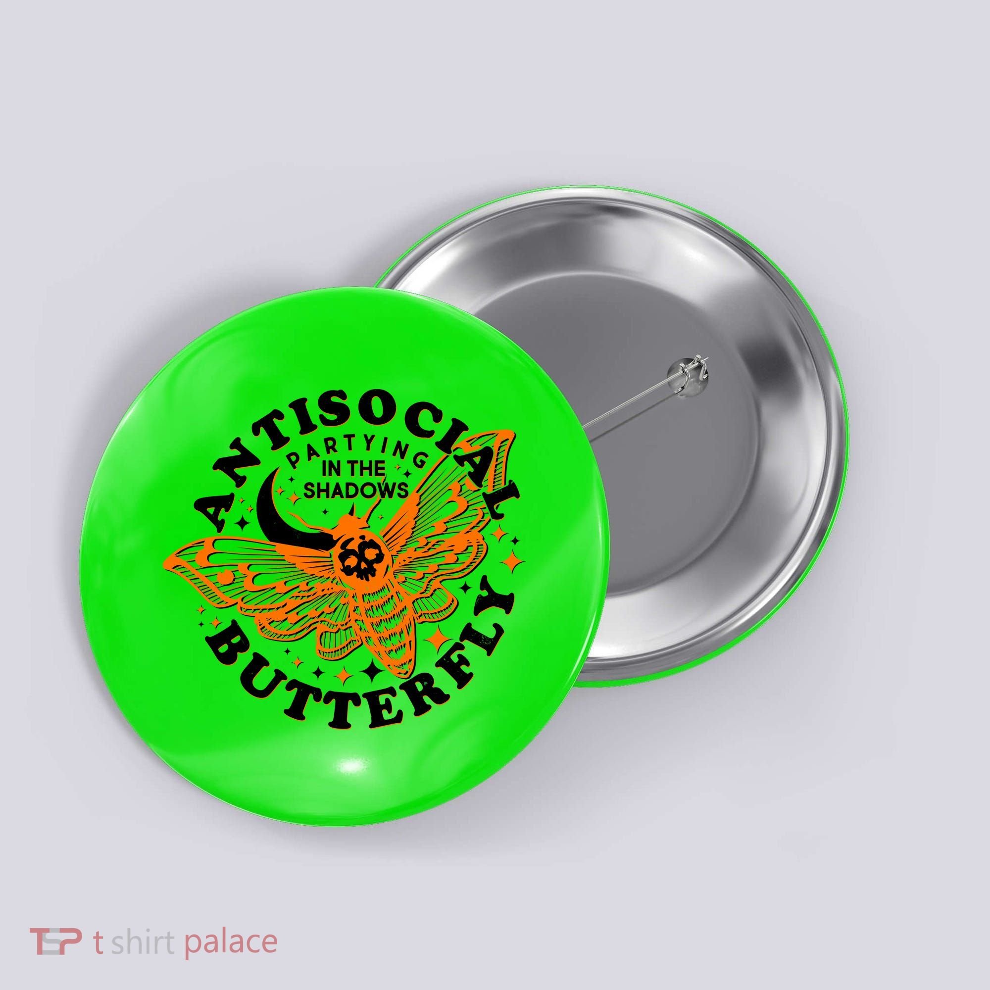Funny Antisocial Butterfly Moth Partying In The Shadows Button