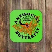 Funny Antisocial Butterfly Moth Partying In The Shadows Coaster thumb 0