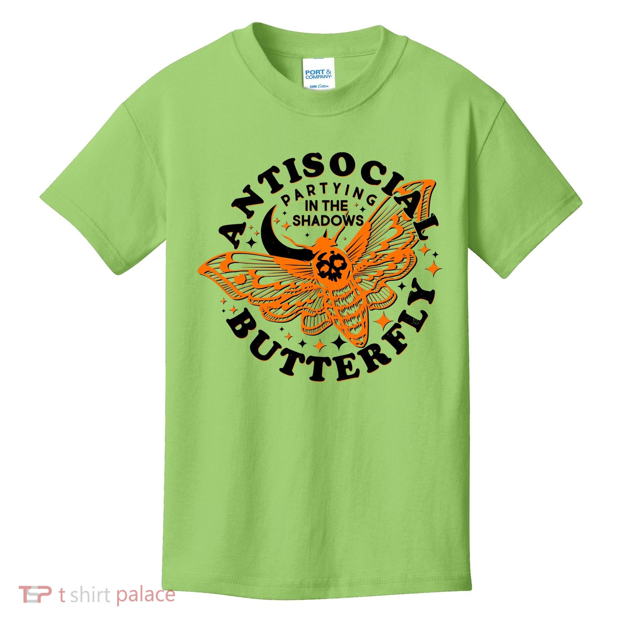 Funny Antisocial Butterfly Moth Partying In The Shadows Kids T-Shirt