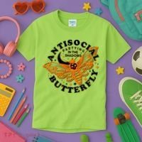 Funny Antisocial Butterfly Moth Partying In The Shadows Kids T-Shirt thumb 3