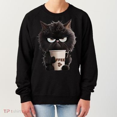 Funny Angry Black Cat Drinking Coffee Loves Coffee Pet Women's Sweatshirt