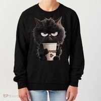 Funny Angry Black Cat Drinking Coffee Loves Coffee Pet Women's Sweatshirt thumb 0