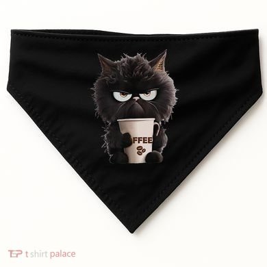 Funny Angry Black Cat Drinking Coffee Loves Coffee Pet USA-Made Doggie Bandana