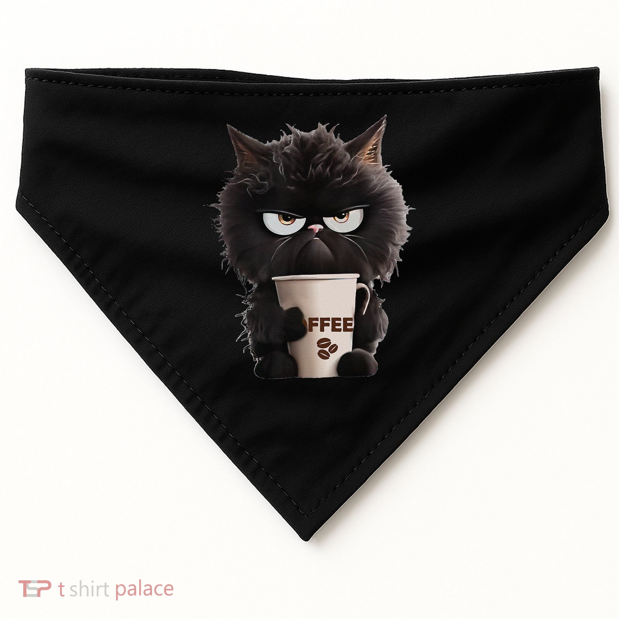 Funny Angry Black Cat Drinking Coffee Loves Coffee Pet USA-Made Doggie Bandana