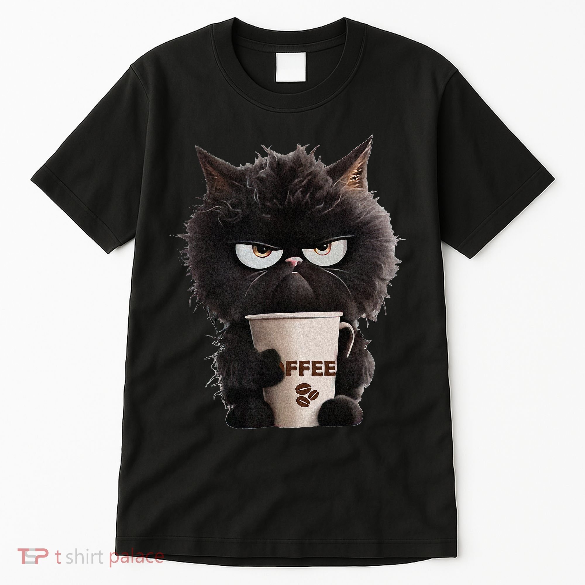 Funny Angry Black Cat Drinking Coffee Loves Coffee Pet Tall T-Shirt
