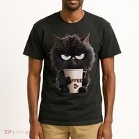 Funny Angry Black Cat Drinking Coffee Loves Coffee Pet Tall T-Shirt thumb 2