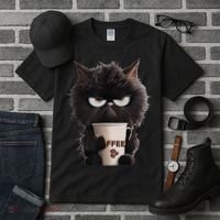 Funny Angry Black Cat Drinking Coffee Loves Coffee Pet Tall T-Shirt thumb 3
