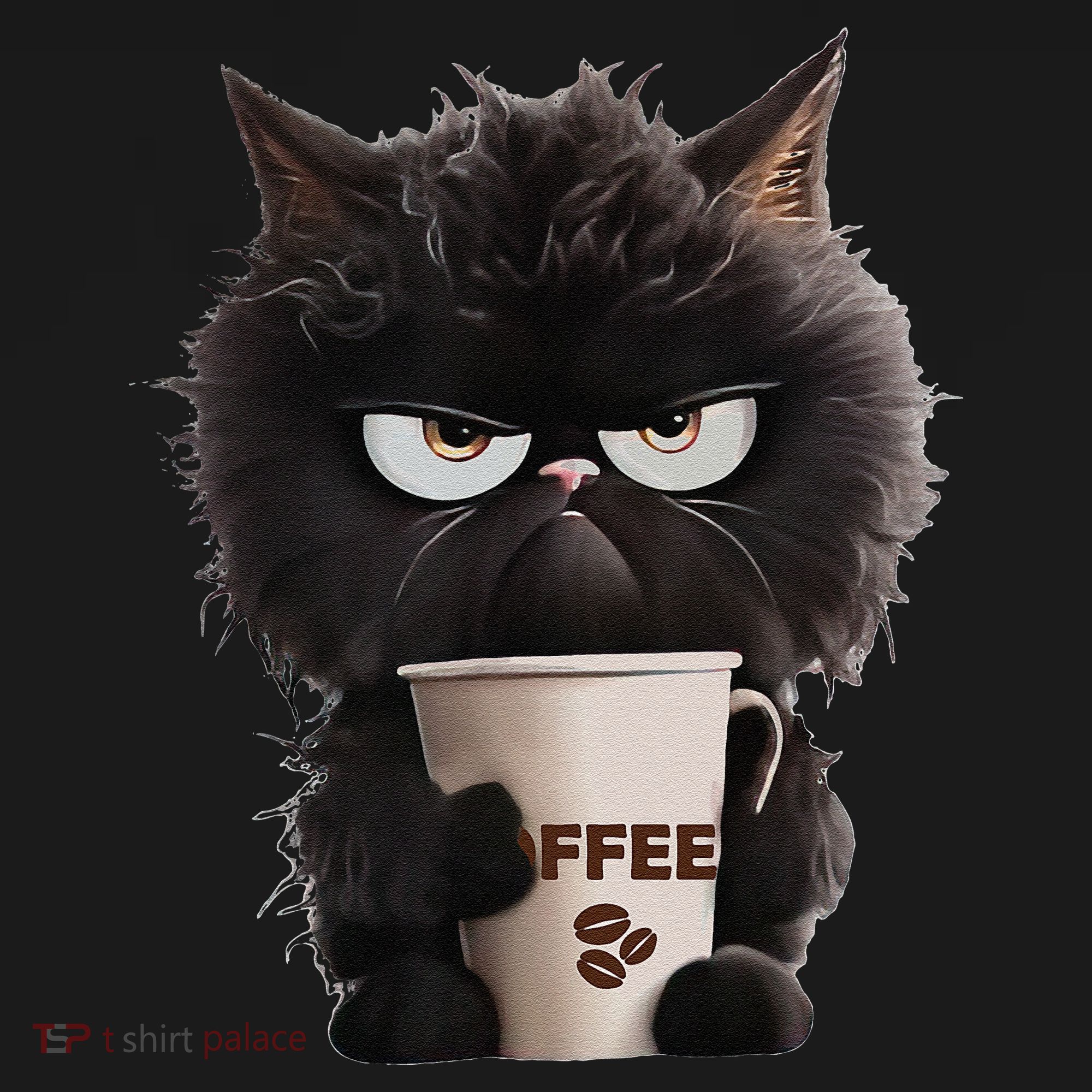 Funny Angry Black Cat Drinking Coffee Loves Coffee Pet Tall T-Shirt