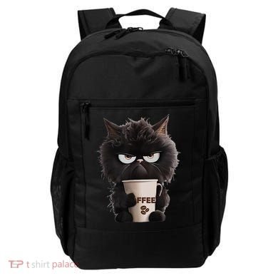 Funny Angry Black Cat Drinking Coffee Loves Coffee Pet Backpack