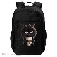 Funny Angry Black Cat Drinking Coffee Loves Coffee Pet Backpack thumb 0