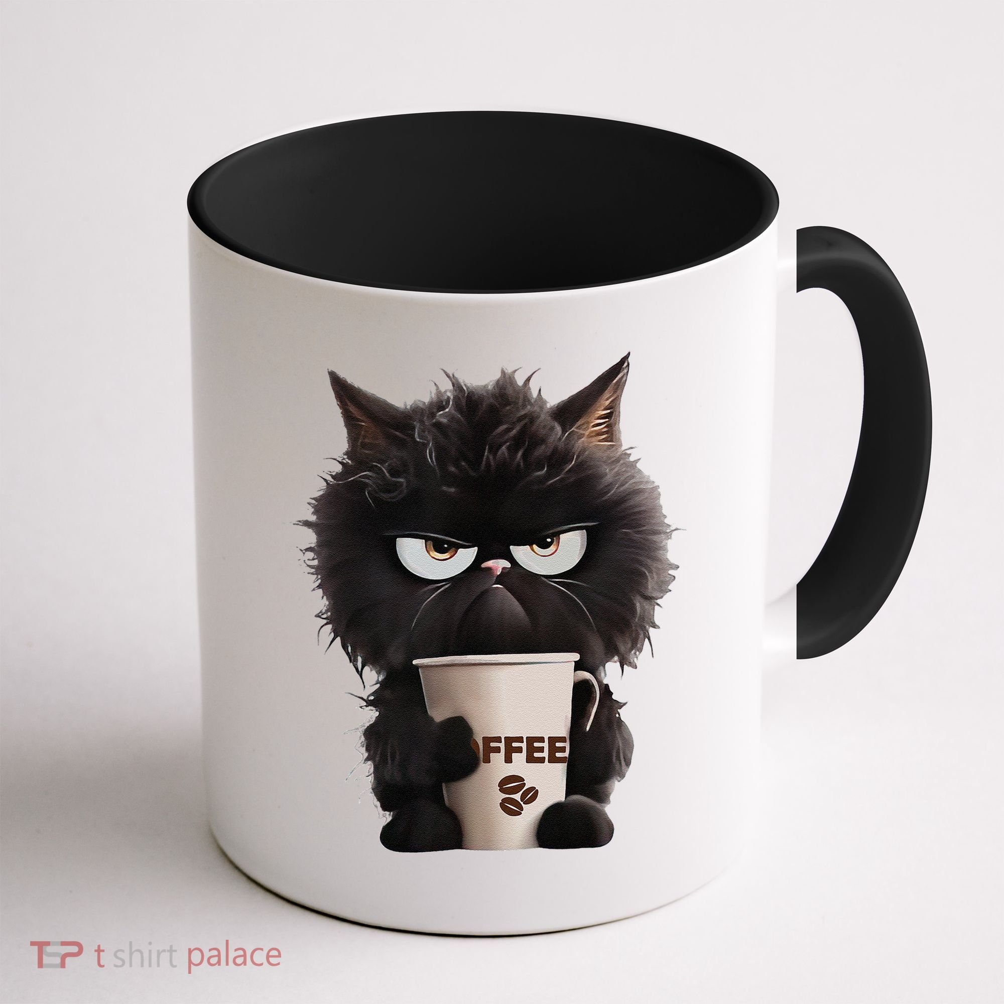 Funny Angry Black Cat Drinking Coffee Loves Coffee Pet Coffee Mug