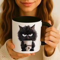 Funny Angry Black Cat Drinking Coffee Loves Coffee Pet Coffee Mug thumb 3