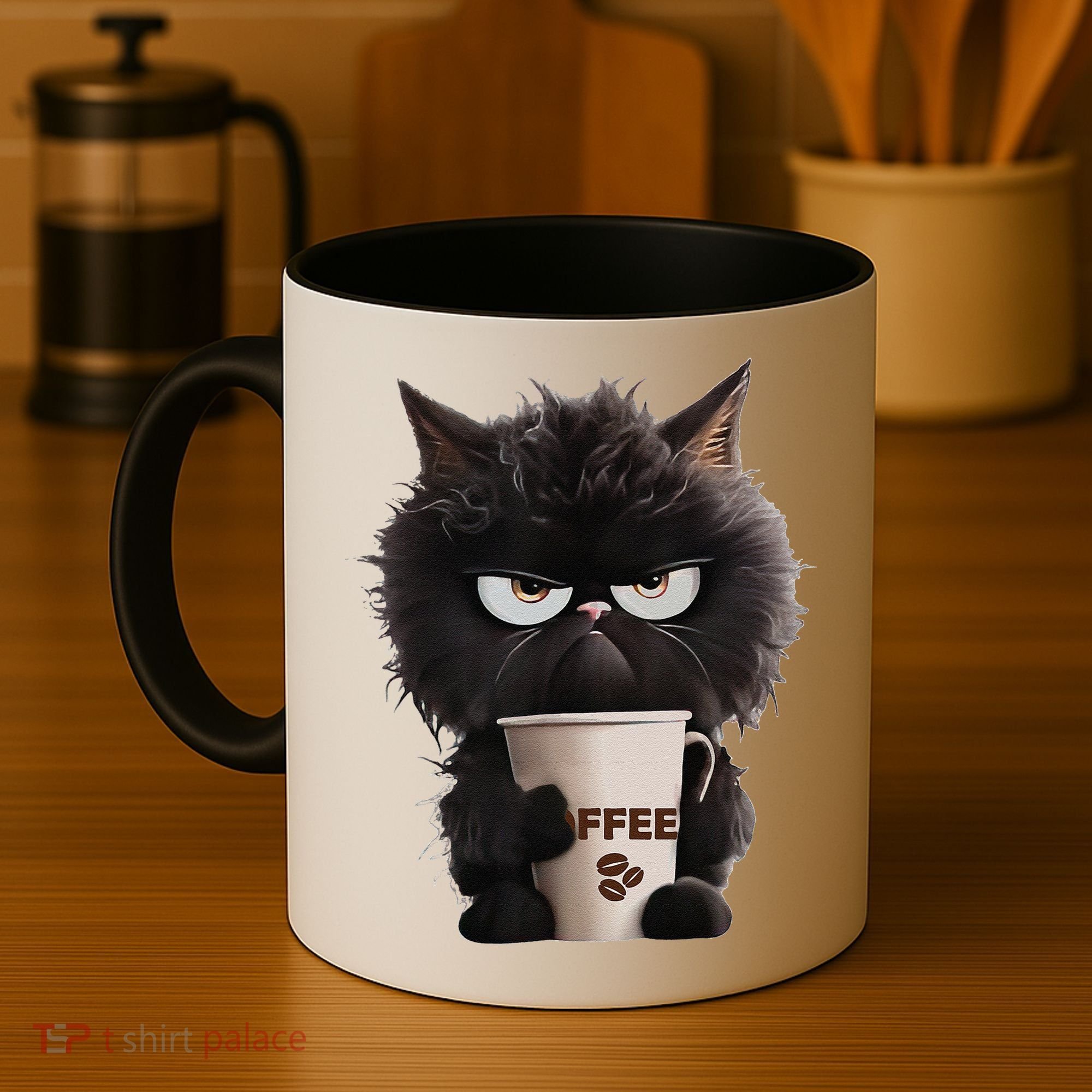 Funny Angry Black Cat Drinking Coffee Loves Coffee Pet Coffee Mug
