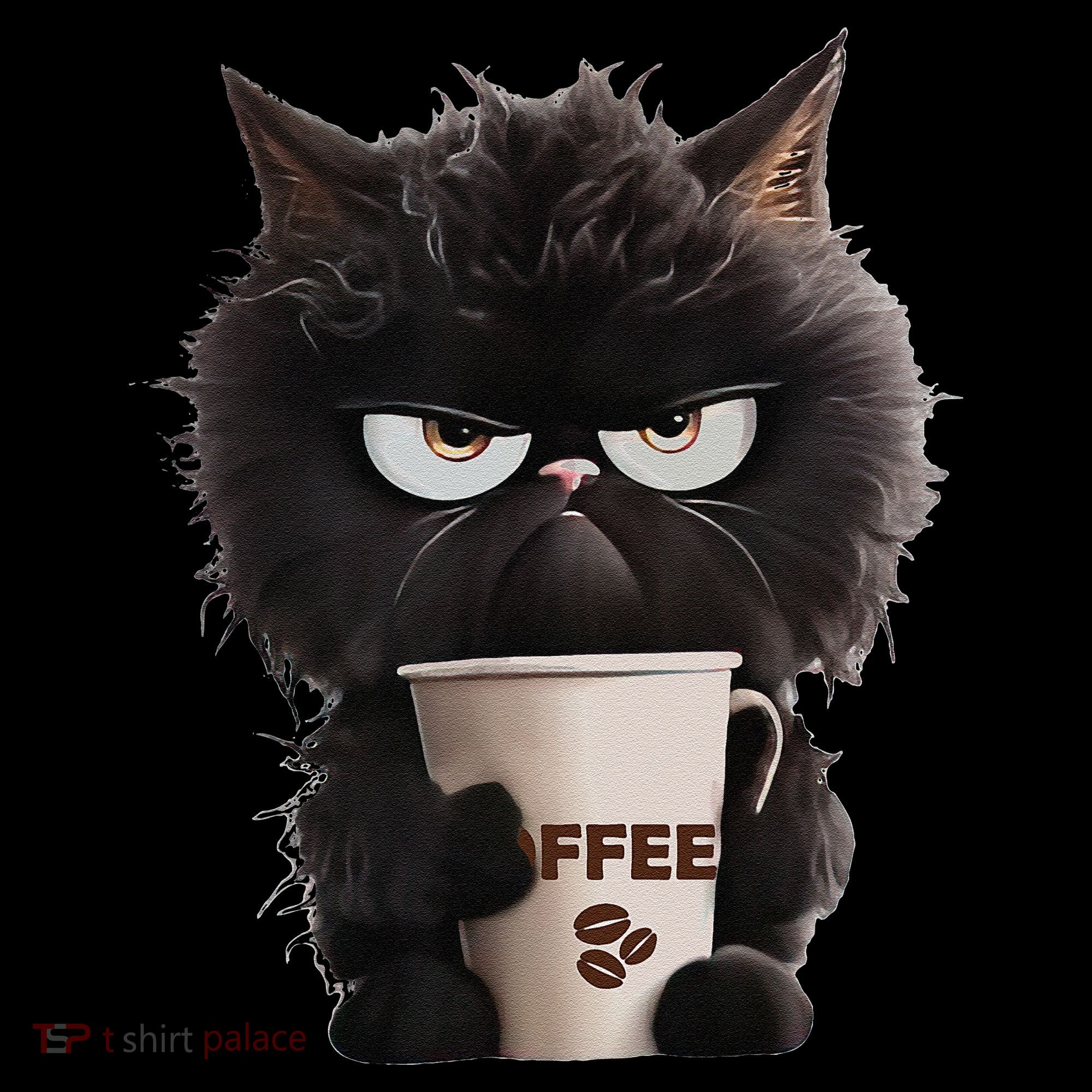 Funny Angry Black Cat Drinking Coffee Loves Coffee Pet Women's Hoodie