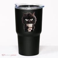 Funny Angry Black Cat Drinking Coffee Loves Coffee Pet Tumbler thumb 0