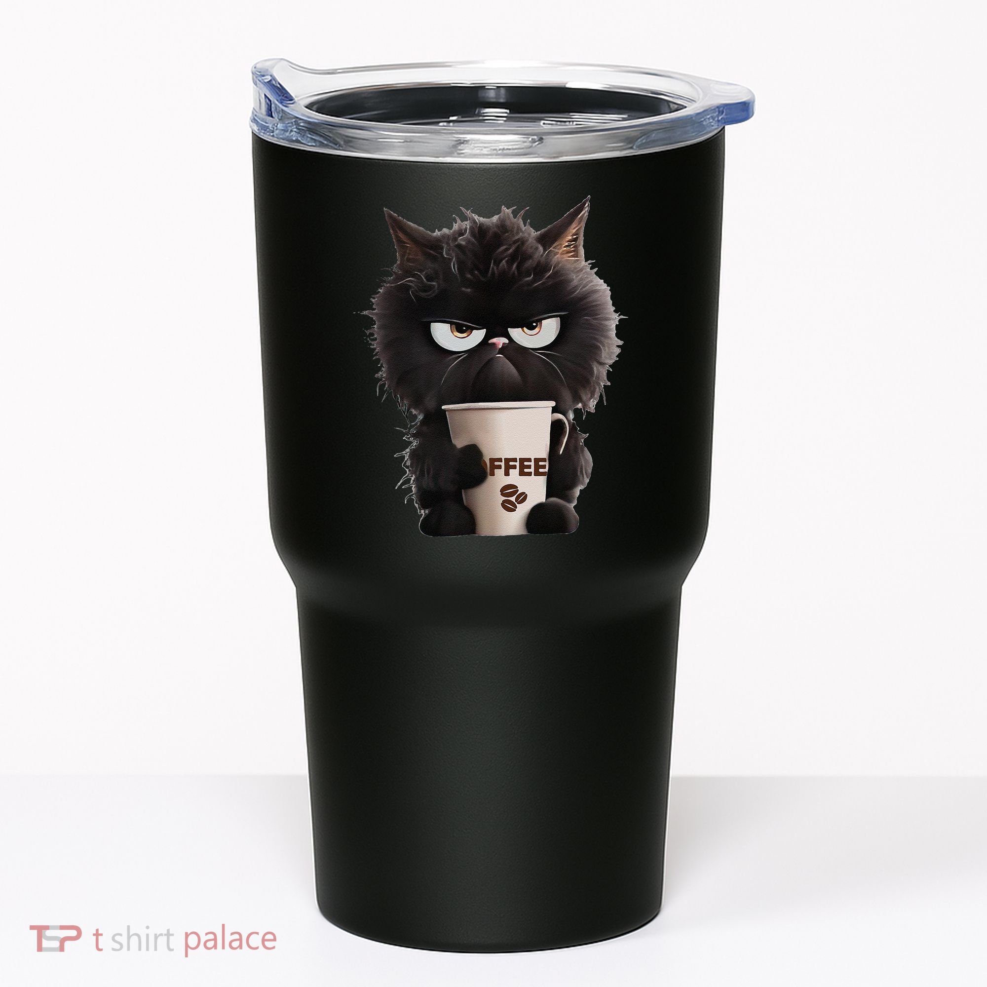 Funny Angry Black Cat Drinking Coffee Loves Coffee Pet Tumbler