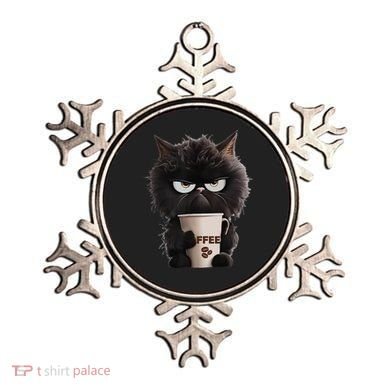 Funny Angry Black Cat Drinking Coffee Loves Coffee Pet Ornament