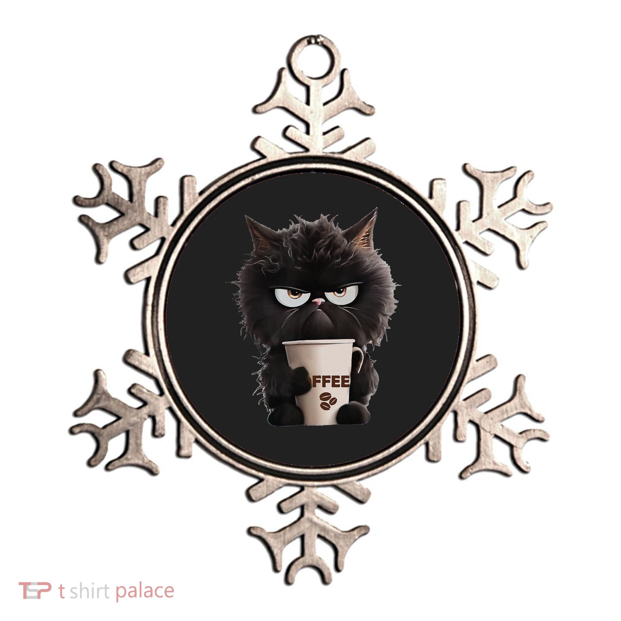 Funny Angry Black Cat Drinking Coffee Loves Coffee Pet Ornament