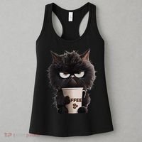 Funny Angry Black Cat Drinking Coffee Loves Coffee Pet Women's Tank Top thumb 3