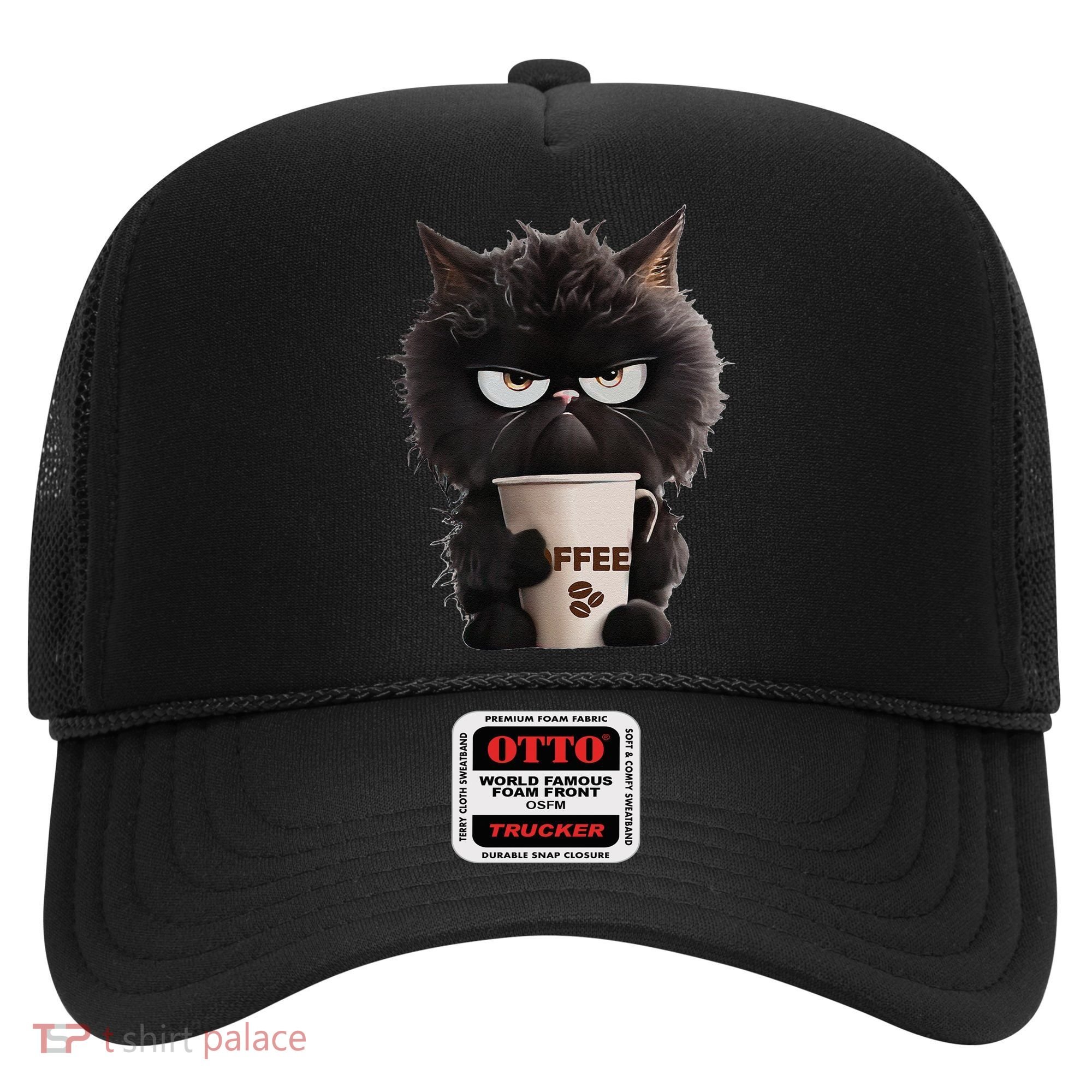 Funny Angry Black Cat Drinking Coffee Loves Coffee Pet Hat