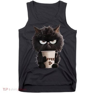 Funny Angry Black Cat Drinking Coffee Loves Coffee Pet Tank Top