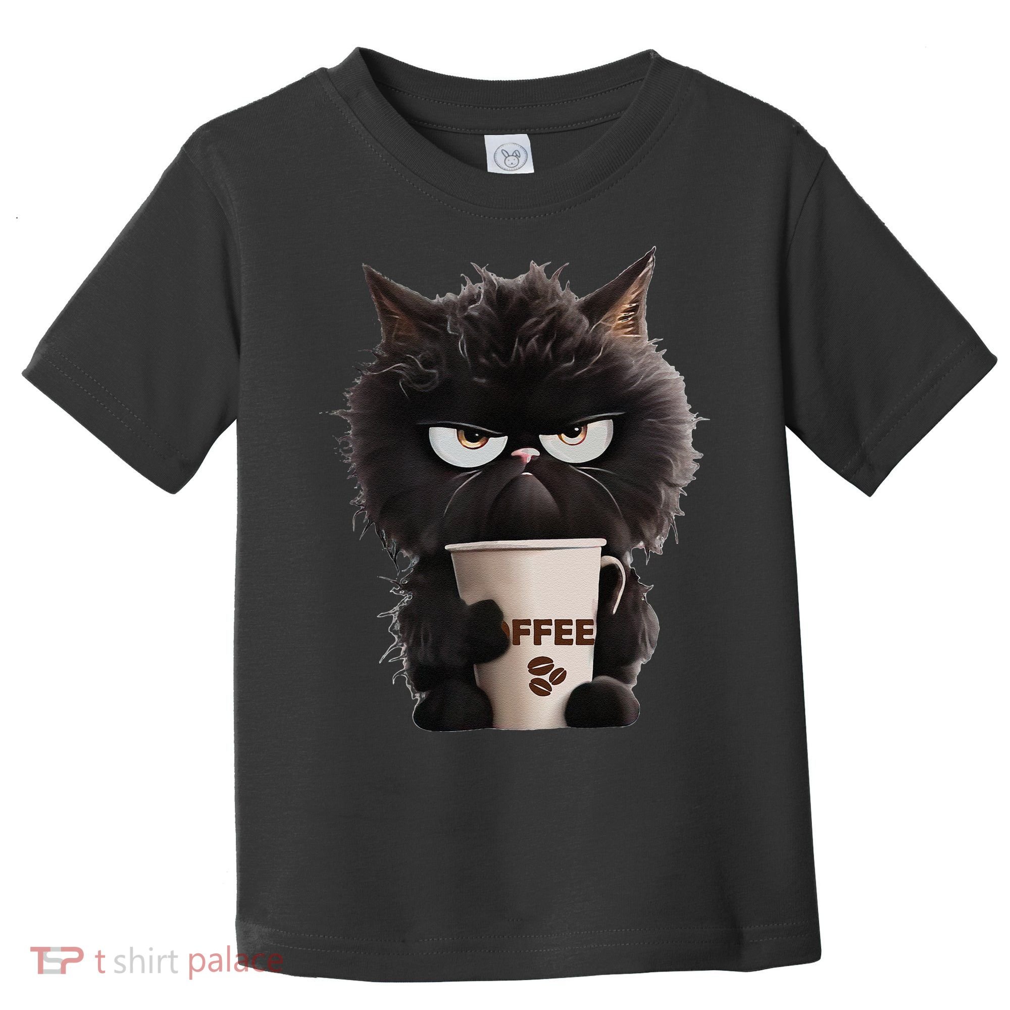 Funny Angry Black Cat Drinking Coffee Loves Coffee Pet Toddler T-Shirt