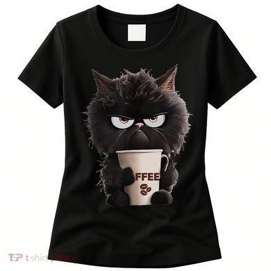 Funny Angry Black Cat Drinking Coffee Loves Coffee Pet Women's T-Shirt