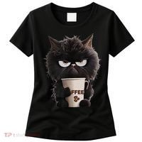 Funny Angry Black Cat Drinking Coffee Loves Coffee Pet Women's T-Shirt thumb 0
