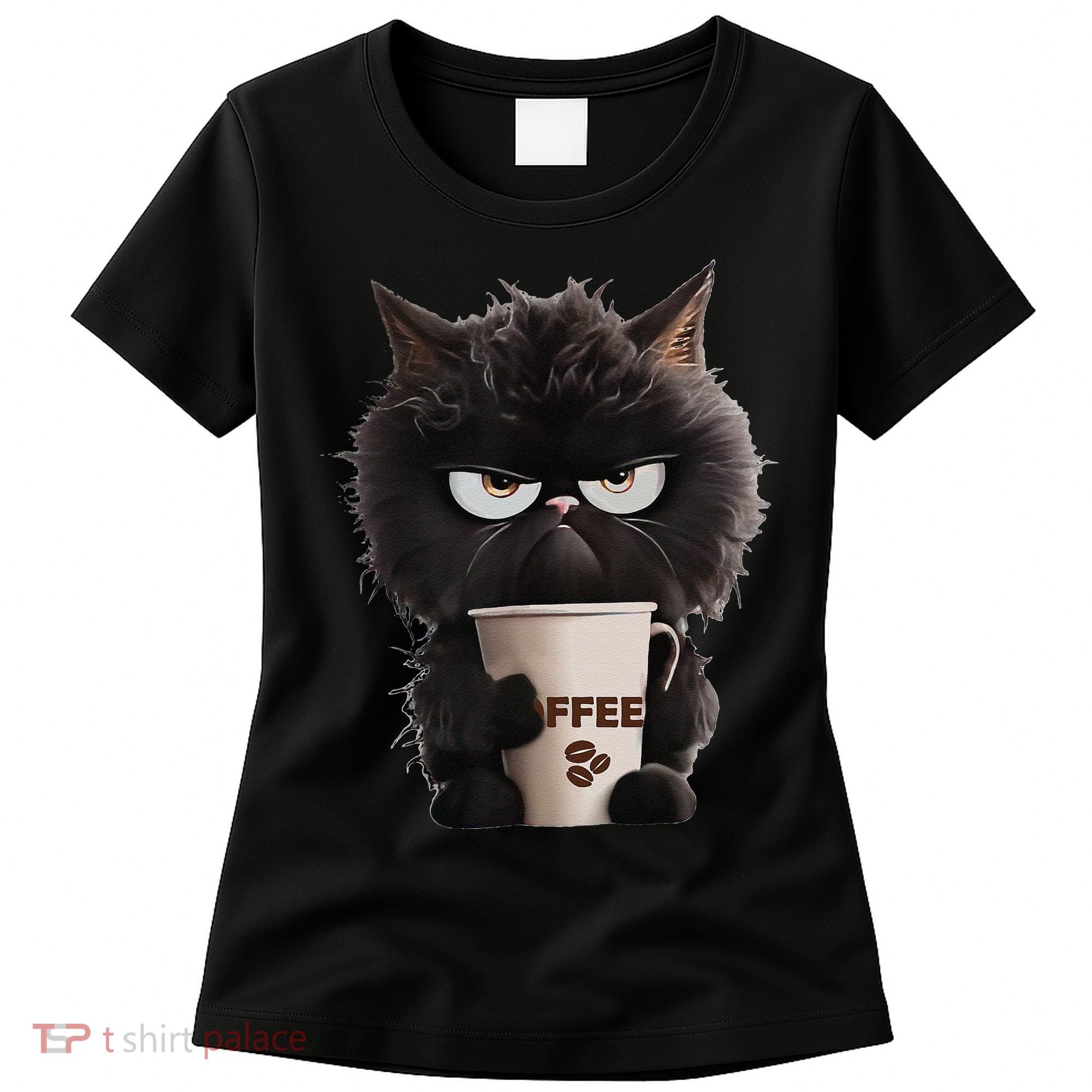 Funny Angry Black Cat Drinking Coffee Loves Coffee Pet Women's T-Shirt