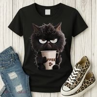Funny Angry Black Cat Drinking Coffee Loves Coffee Pet Women's T-Shirt thumb 3
