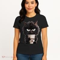 Funny Angry Black Cat Drinking Coffee Loves Coffee Pet Women's T-Shirt thumb 4