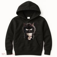 Funny Angry Black Cat Drinking Coffee Loves Coffee Pet Kids Hoodie thumb 0
