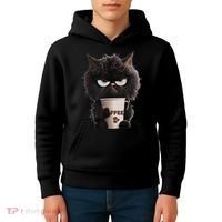 Funny Angry Black Cat Drinking Coffee Loves Coffee Pet Kids Hoodie thumb 4