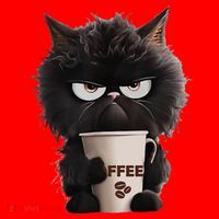 Funny Angry Black Cat Drinking Coffee Loves Coffee Pet Santa Hat thumb 1