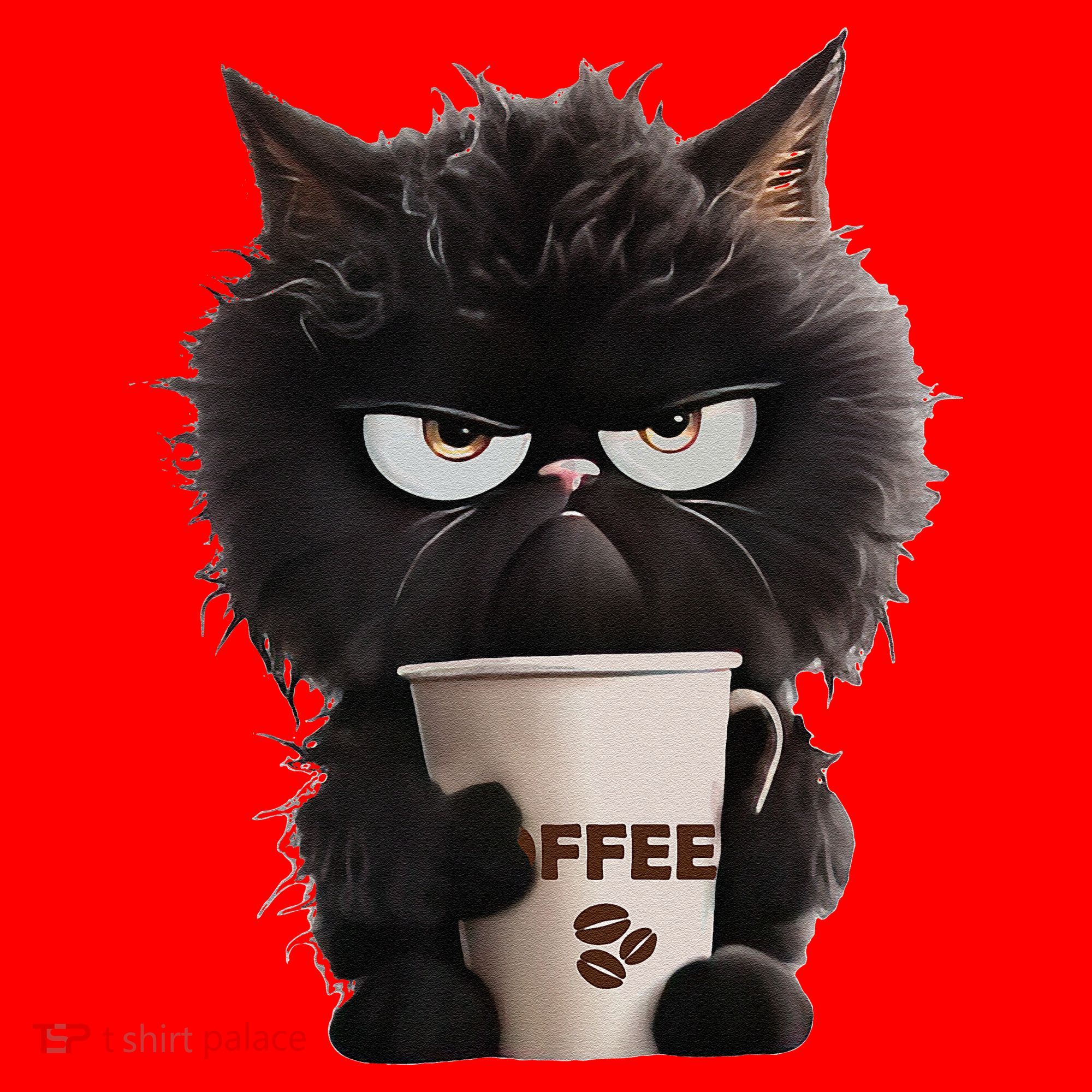 Funny Angry Black Cat Drinking Coffee Loves Coffee Pet Santa Hat