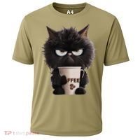 Funny Angry Black Cat Drinking Coffee Loves Coffee Pet Cooling Performance Crew T-Shirt thumb 0