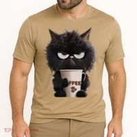 Funny Angry Black Cat Drinking Coffee Loves Coffee Pet Cooling Performance Crew T-Shirt thumb 2
