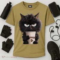 Funny Angry Black Cat Drinking Coffee Loves Coffee Pet Cooling Performance Crew T-Shirt thumb 3