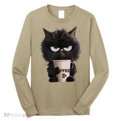 Funny Angry Black Cat Drinking Coffee Loves Coffee Pet Long Sleeve Shirt