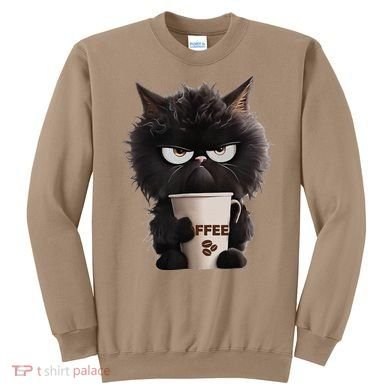 Funny Angry Black Cat Drinking Coffee Loves Coffee Pet Sweatshirt