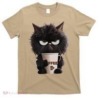 Funny Angry Black Cat Drinking Coffee Loves Coffee Pet T-Shirt thumb 0