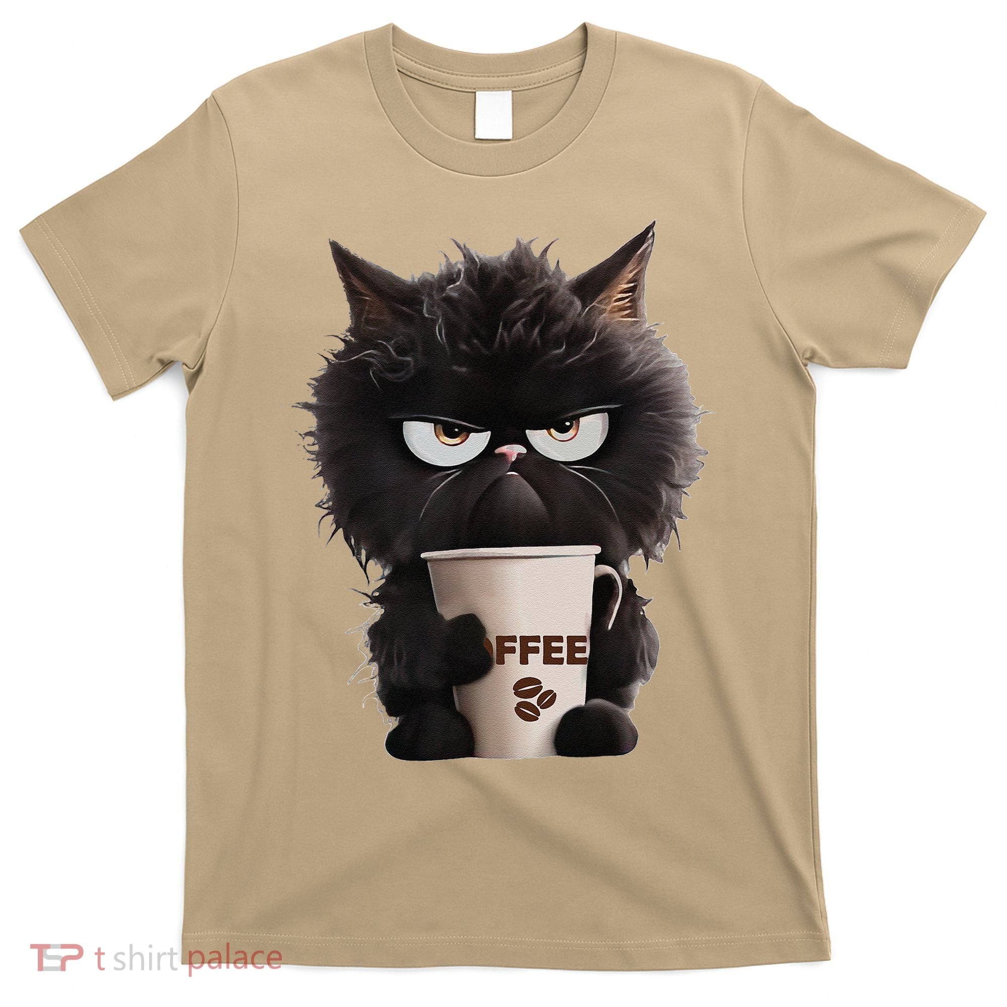 Funny Angry Black Cat Drinking Coffee Loves Coffee Pet T-Shirt