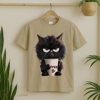 Funny Angry Black Cat Drinking Coffee Loves Coffee Pet T-Shirt thumb 2
