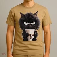 Funny Angry Black Cat Drinking Coffee Loves Coffee Pet T-Shirt thumb 3