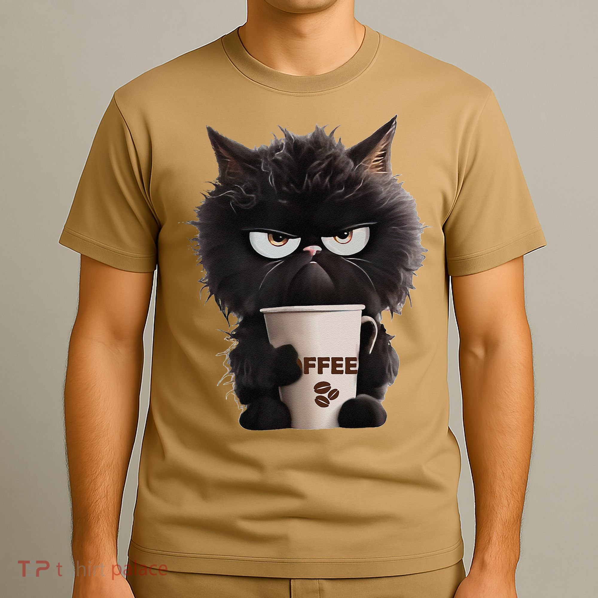 Funny Angry Black Cat Drinking Coffee Loves Coffee Pet T-Shirt