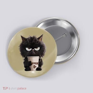 Funny Angry Black Cat Drinking Coffee Loves Coffee Pet Button